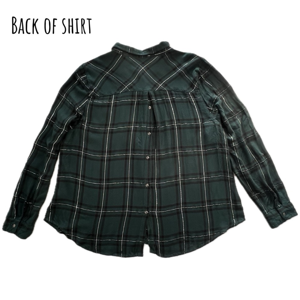 NEW Maurices Plaid Button Up Shirt Button Back Dark Green Silver 2 - Picture 15 of 17